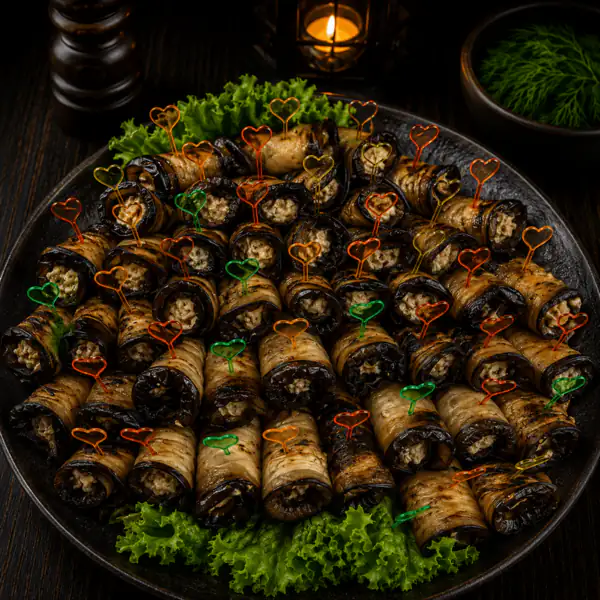 Auberginenröllchen mit Walnussfüllung — Gurman Gastro, Hannover