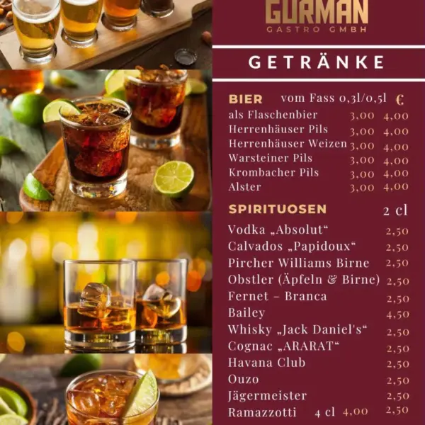 Карта напитков ресторана Gurman Gastro в Ганновере