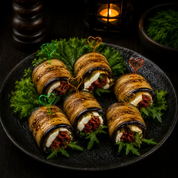 Auberginenröllchen mit Mozzarella und Tomaten — Gurman Gastro, Hannover