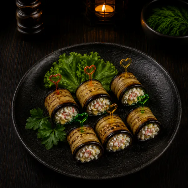 Auberginenröllchen mit Surimi und Ei — Gurman Gastro, Hannover