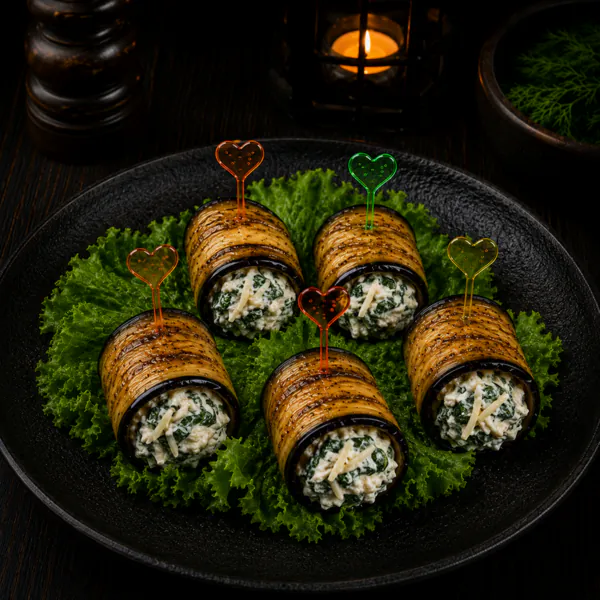 Auberginenröllchen mit Spinat und Parmesan — Gurman Gastro, Hannover